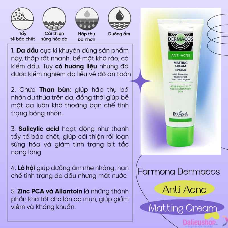 dermacos anti acne matting cream công dụng